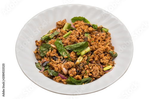 Homemade Thai Grilled Catfish Larb Isolated on Transparent Background, PNG File