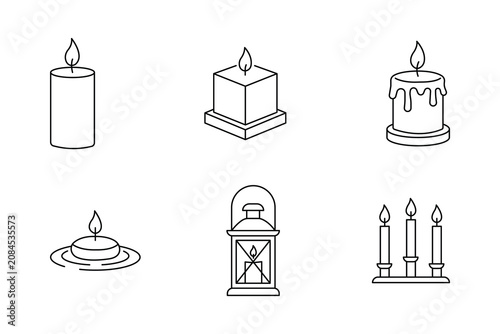 Canvastavla Candle line icon set featuring various aromatic paraffin designs isolated on a white background