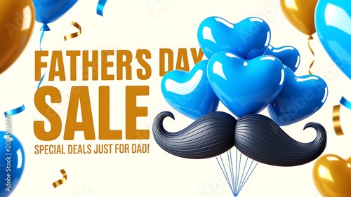 Father's day sale banner template for social media advertising, invitation or poster design with paper art heart shape and gift box background.