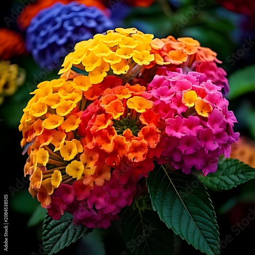 Vibrant, multi-colored flower cluster in bloom