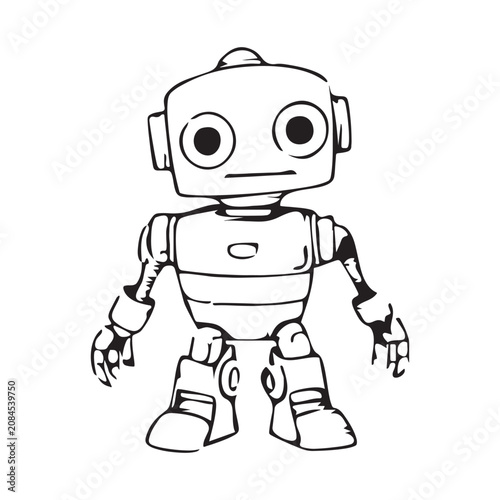 Robot Character Cartoon Vector Illustration on White Background