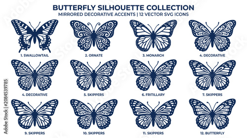 Butterfly Silhouettes Collection: Decorative Mirrored Accents, SVG Icons