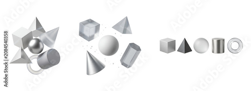 A collection of 3D geometric shapes on a transparent background