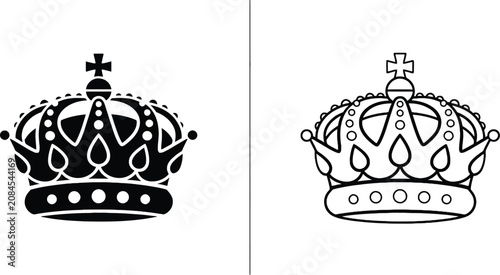 Tableau sur toile Crown Royal Set with Intricate Black and White Monarch Symbols, a Majestic Emble