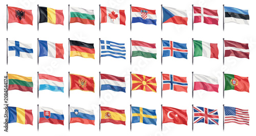NATO member countries flags watercolor illustration collection