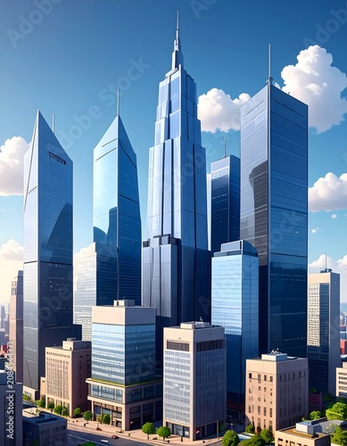 Modern skyscrapers in a bustling cityscape at dusk.