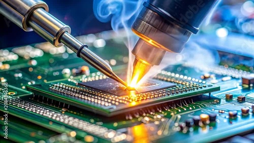 Precision laser soldering of a microchip on a green circuit board