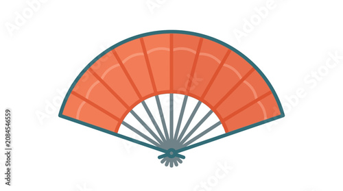 Flat illustration of an orange folding hand fan on white
