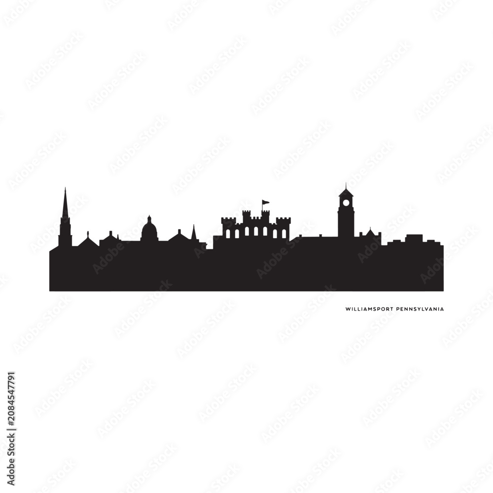 Naklejka premium Williamsport Pennsylvania Skyline Silhouette On White Background