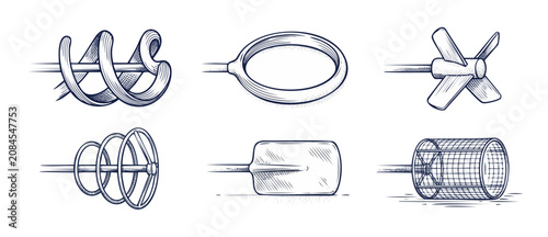 Fotografia Mixer impeller blades set illustrations of industrial agitating paddles and labo