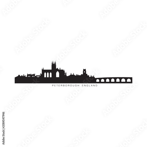 Peterborough England skyline silhouette against a white background