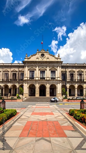 Grand historical building with classical architecture and red carpet.