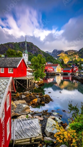 Vibrant Norwegian fishing village with colorful houses