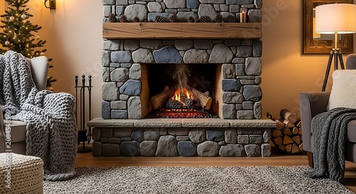 Cozy living room with vintage fireplace and bookshelf.