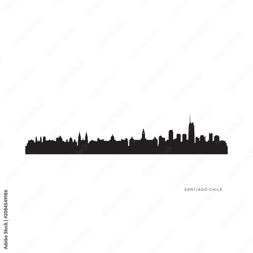 Naklejka premium Santiago Chile Skyline Silhouette Against White Background
