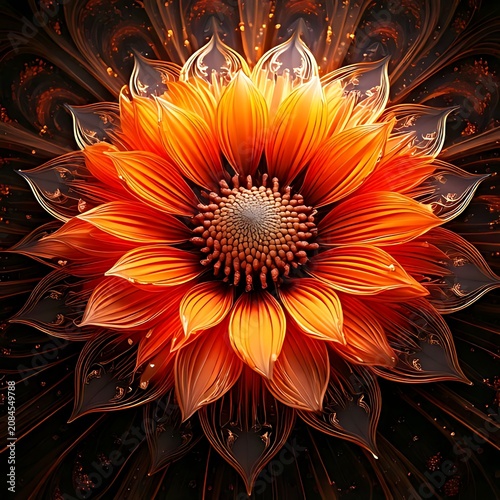 Vibrant orange blossom radiating with light