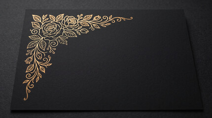 Elegant Gold Rose Floral Corner Decoration on Premium Black Paper Background