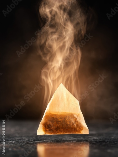 Steaming teabag infusing in hot water capturing the essence of relaxation and comfort in a cup of tea