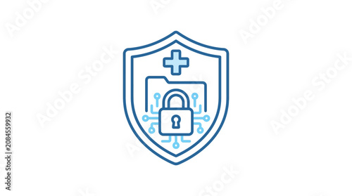 Medical data security shield icon with folder and lock.