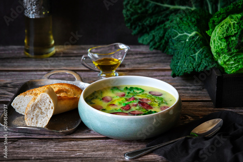 A bowl of Traditional Portuguese soup Caldo Verde