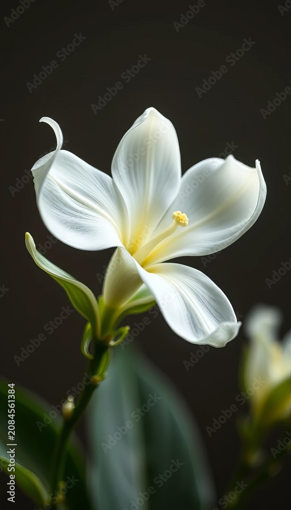 Obraz premium Delicate white vanilla flower with curved petals, curved, vector