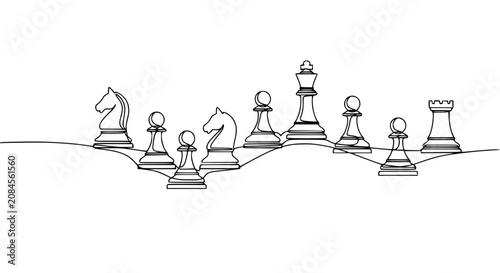 Bild auf Leinwand Abstract Chess Game Line Art - Strategy, Competition, and Board Game Concept