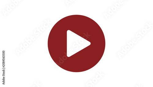 Minimalist white triangle play button icon inside a dark red circular button isolated on a clean white background.