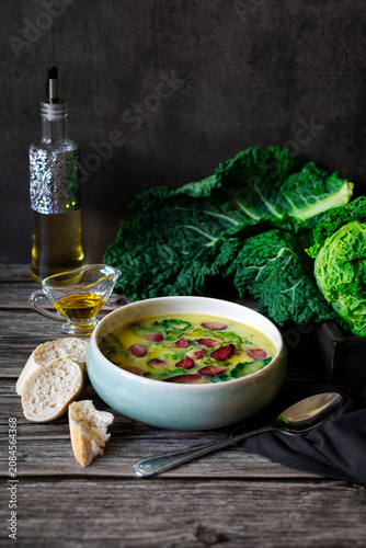 A bowl of Traditional Portuguese soup Caldo Verde