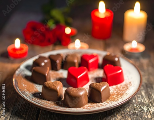 Chocolate cake with red berries and candles.