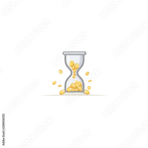 A stylized hourglass with flowing golden coins, symbolizing the passage of time and financial investment