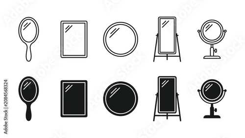 Bild auf Leinwand Collection of various mirror and reflection icons in black and white