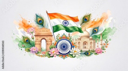 India Gate Taj Mahal flag commemorating Independence Day