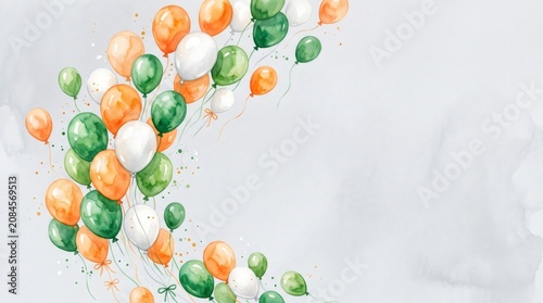 Floating watercolor balloons representing India flag colors