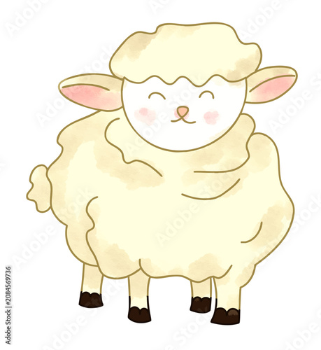 Cute fluffy sheep vector illustration with a happy expression and soft cartoon style.