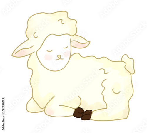 Cute fluffy sheep vector illustration with a soft and peaceful cartoon style.