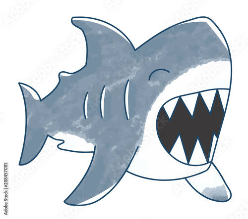 Cute shark cartoon vector with big teeth and playful fierce expression.