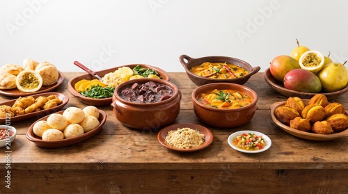 Brazilian Feijoada and Moqueca with Side Dishes and Fruits