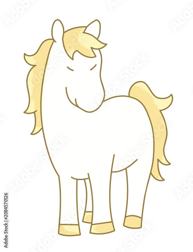 Cute white horse cartoon vector with soft mane and friendly expression.