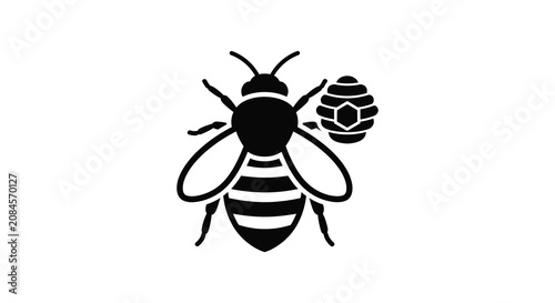 Foto Bee And Honeycomb Silhouette Against A White Background Silhouette