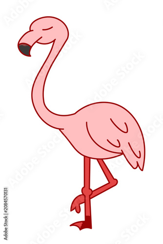 Cute flamingo cartoon vector standing on one leg with a graceful pose.