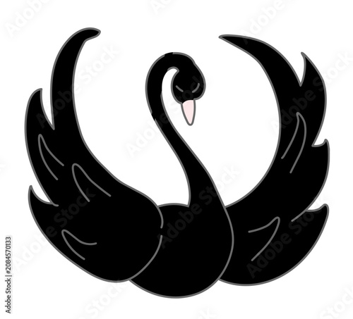 Cute black swan cartoon vector with elegant wings and graceful bird design.