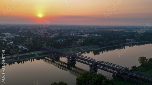 Photos Ponte di Ferro bridge spanning the Po River at sunset, highlighting how low wate