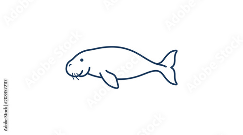 Simple Line Drawing of a Dugong or Manatee Illustration