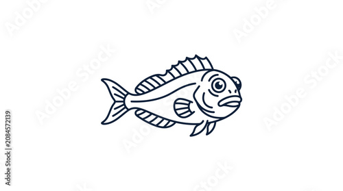 Simple Line Drawing of a Fish on White Background