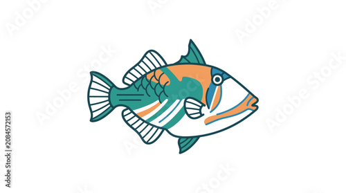 Colorful Triggerfish Illustration - Marine Life, Tropical Fish, Underwater Animal