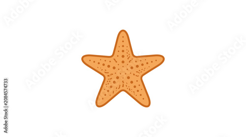 Orange Starfish Isolated on White Background, Simple Cartoon Style