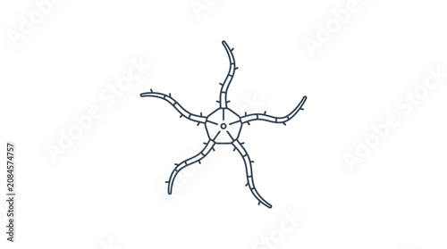 Stylized Starfish Outline with Spines on White Background, Minimalist Marine Life Icon
