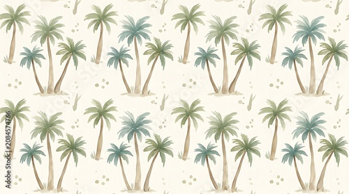Summer vacation spot with a repeating pattern of palm trees on the beach