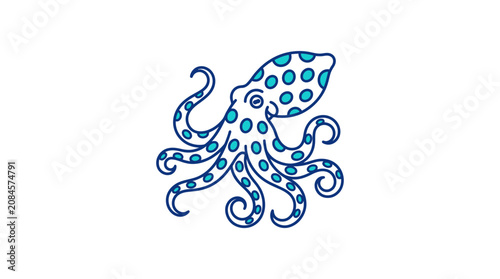 Cute Blue Polka Dot Octopus Character Illustration on White Background