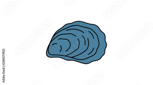 Blue Oyster Shell Illustration - Simple Vector Drawing on White Background